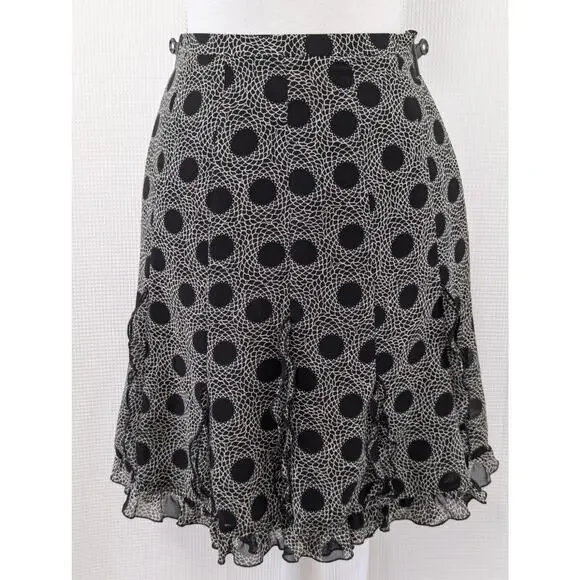 ANN TAYLOR LOFT! BLACK, WHITE FLORAL ABSTRACT, RUFFLED DETAIL SKIRT! SZ 2P - Picture 8 of 9